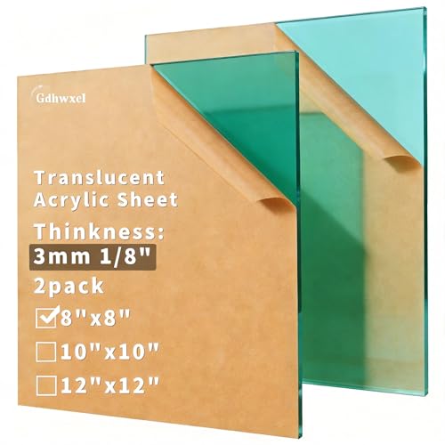 1/8 Thick 8 x 8 inch Translucent Acrylic Sheets - 2 Pack Colored Plexiglass Sheets for Creative DIY Projects Laser Cutting Engraving UV Printed Signs Crafts Badges (2, Light Blue, 8 x 8 inch) - color: Light Blue, size: 8x8 inch