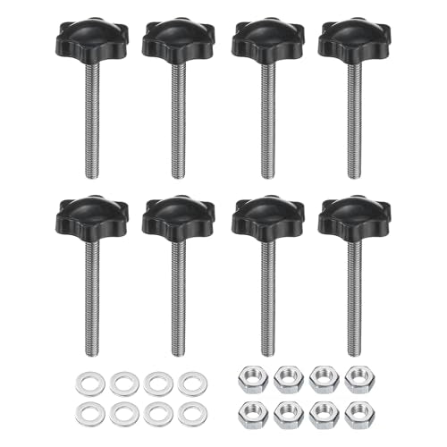 uxcell 8pcs Star Clamping Knobs with Nuts Washers, M6 x 55mm Metric 304 Stainless Steel Male Thread 32mm 6-Star Plastic Head, Threaded Stud Hand Knobs Handles Thumb Screws, Black - size: M6 x 55mm