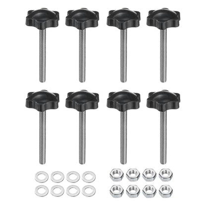uxcell 8pcs Star Clamping Knobs with Nuts Washers, M6 x 55mm Metric 304 Stainless Steel Male Thread 32mm 6-Star Plastic Head, Threaded Stud Hand Knobs Handles Thumb Screws, Black - size: M6 x 55mm
