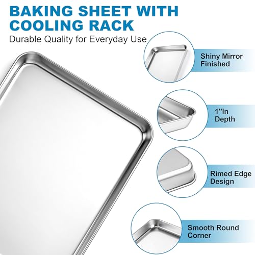 Herogo Stainless Steel Half Sheet Baking Pan with Rack Set,18" x 13" x 1" - size: 17.7 x 13 x 1 inch