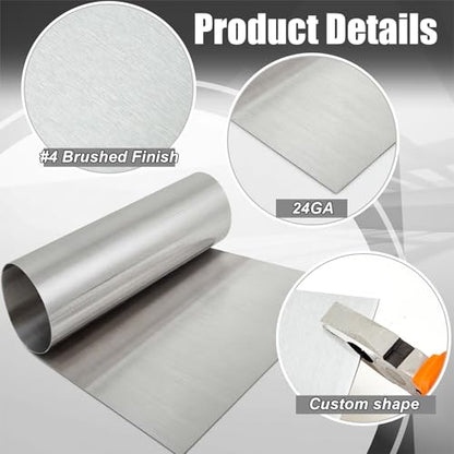 MorningRo 304 Stainless Steel Sheet 48 x 120 Inches, 24 Gauge Heavy Duty Brushed Finish with Protective Film, Food Grade Metal Sheet for Backsplash, Countertops, Wall Panel, Industrial and DIY Project - size: 48 x 120 Inches