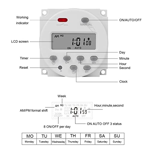 CN101S 1 Second Interval 12V Digital LCD Timer Switch 7 Days Weekly Practical Programmable Time Relay Programmer