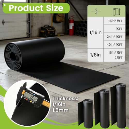 Neoprene Rubber Sheet 1/16" Thickx 40" Widex 120" Long, Solid Rubber Fabric Mat Rolls & Strips for Gaskets Material, Pads, Crafts, Weather Stripping, Flooring, Black - size: 1/16" Thick x 40" Wide x 120" Long