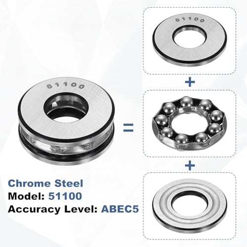 uxcell 2Pcs Thrust Ball Bearings, 10mm Bore 24mm OD 9mm Thick 51100 ABEC5 - size: 51100 10mm x 24mm x 9mm