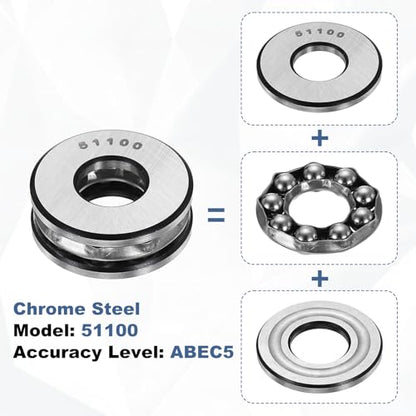 uxcell 2Pcs Thrust Ball Bearings, 10mm Bore 24mm OD 9mm Thick 51100 ABEC5 - size: 51100 10mm x 24mm x 9mm