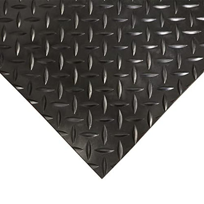 Rubber-Cal Diamond-Plate Rubber Flooring Roll - 3 mm x 4 ft x 3 ft Roll - Black - size: 36"L x 48"W x 0.1"Th