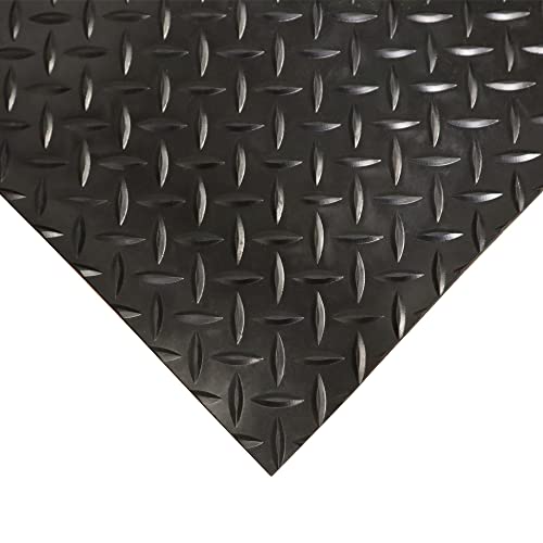 Rubber-Cal Diamond-Plate Rubber Flooring Roll - 3 mm x 4 ft x 15 ft Roll - Black - size: 180"L x 48"W x 0.1"Th