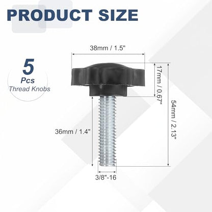 uxcell 5Pcs 3/8"-16 Star Knobs 1.4" Threaded Stud Male Clamping Knob - size: 3/8"-16, 1.4"
