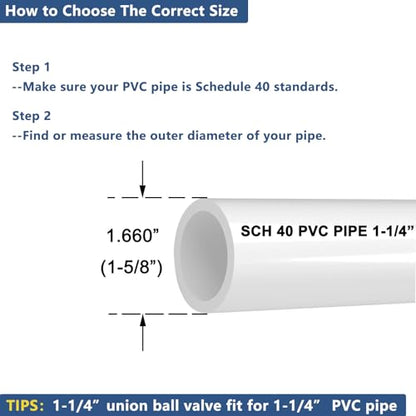 Union Ball Valve 1-1/4" with Full Port (2-Pack), UPVC Full Flow Ball Valve - U.S. ASTM EPDM O-Rings and Reversible PTFE Seats，Rated at 230 PSI, 1 1/4 inch Socket (1 1/4") - size: 1-1/4" (2Pcs)
