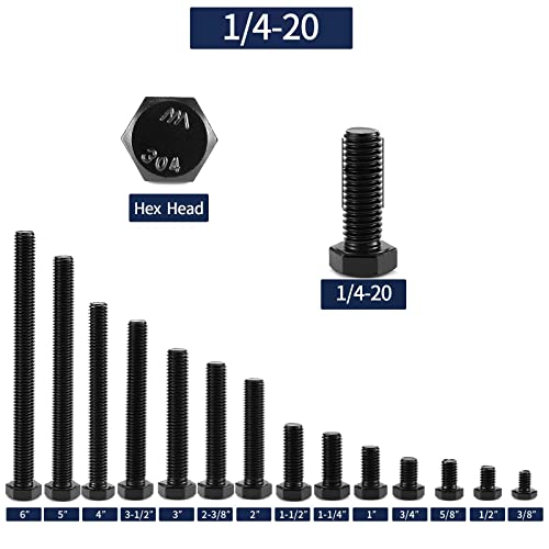 1/4-20 x 1 Inch Hex Head Screw Bolt, 10Pcs 18-8 (304) Stainless Steel, Fully Threaded,Black Oxide by SG TZH - size: 1/4-20 x 1"