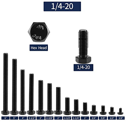 1/4-20 x 1 Inch Hex Head Screw Bolt, 10Pcs 18-8 (304) Stainless Steel, Fully Threaded,Black Oxide by SG TZH - size: 1/4-20 x 1"