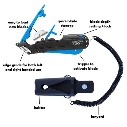 EasyCut 1000 Safe Retractable Box Cutting Utility Knife, Blue, 09780