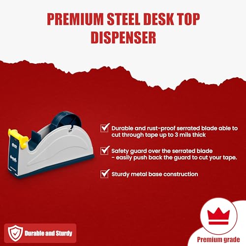 GGR Supplies ET-1170 Steel Desktop Tape Dispenser, 1 Inch, Blue/Grey