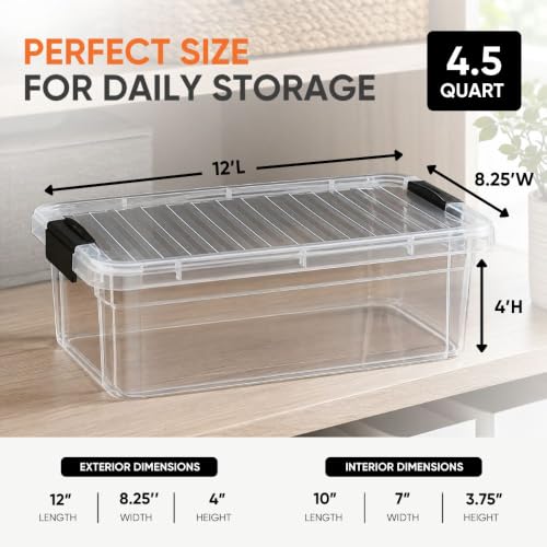 Superio 4.5 Quart Clear Plastic Storage Containers with Lids, Stackable Organizer Bins, BPA-Free Storage Boxes for Home, Office, Dorm & Classroom, 1 Pack - size: 4.5 Quart