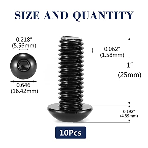 3/8-16 x 1 Button Head Socket Cap Bolts Screws, 10Pcs 304 Stainless Steel 18-8, Allen Hex Drive, Black Oxide by SG TZH(with Hex Spanner) - size: 3/8-16 x 1"