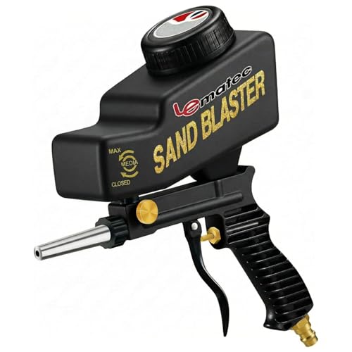 LE LEMATEC Portable Sand Blaster Gun Kit, Pneumatic Tool for Rust Removal - style: Steel Nozzle Black