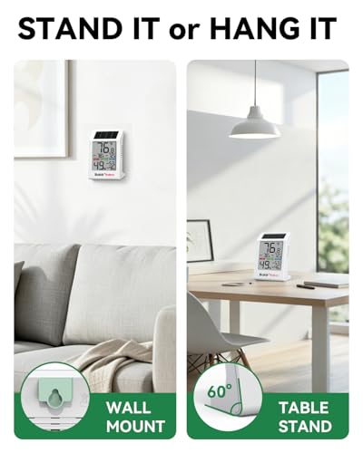 BALDR Indoor Thermometer Humidity Meter with Backlight Solar Powered - color: White Indoor Thermometer-1 Pack