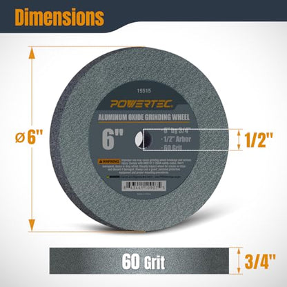 POWERTEC Bench Grinder Wheel 6 Inch 60 Grit, Aluminum Oxide Grinding Wheel for Bench Pedestal Grinder, 3/4" Thick 1/2" Arbor, Sharpening & Shaping Drill Bits, Blade, and Chisel 1PK (15515V) - style: 6" AO Wheel 60 Grit