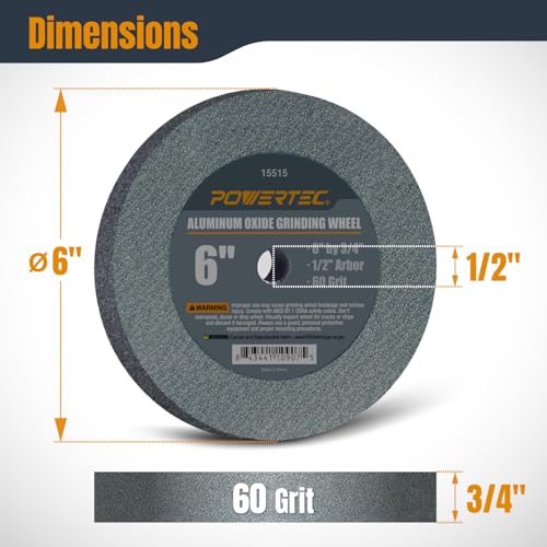 POWERTEC Bench Grinder Wheel 6 Inch 60 Grit, Aluminum Oxide Grinding Wheel for Bench Pedestal Grinder, 3/4" Thick 1/2" Arbor, Sharpening & Shaping Drill Bits, Blade, and Chisel 1PK (15515V) - style: 6" AO Wheel 60 Grit