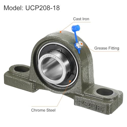 uxcell 2 Pcs UCP206-18 Pillow Block Bearings 1-1/8 inch Bore Self Alignment, Solid Cast Iron Base Mounted Chrome Steel Bearings - size: UCP206-18