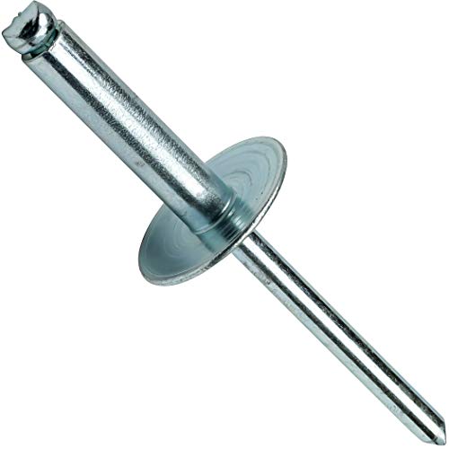 Fastenere Large Flange Pop Rivets - 3/16" x 5/8" (50 pcs) Heavy Duty, Open End, Steel Zinc, Corrosion-Resistant, High Tensile & Shear Strength, 6-10 Gap .501" - .625"