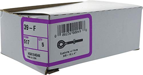 Hillman Eye Bolts, 3/8-16 x 4in, 5 Pack, Zinc