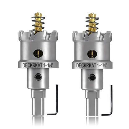 2-Pack 1-1/4" TCT Hole Saws for Hard Metal, Heavy Duty 32mm Tungsten Carbide Tipped Hole Cutters Set with Spring-Loaded Pilot Drill Bits for Stainless Steel, Metal, Iron, and Plastic - size: 1-1/4" (32mm)