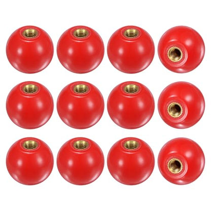 M METERXITY 12-Pack Threaded Ball Knobs, M6 Female Thread 25mm Dia. Thermoset Ball Knob for Lathe/Machine/Lawn Mowers, Round Phenolic Brass Insert Lever Handle [Red] - color: Red, size: M6x25mm