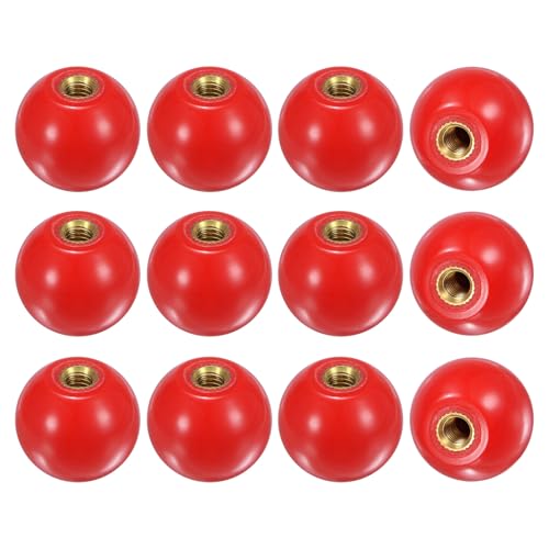 M METERXITY 12-Pack Threaded Ball Knobs, M6 Female Thread 25mm Dia. Thermoset Ball Knob for Lathe/Machine/Lawn Mowers, Round Phenolic Brass Insert Lever Handle [Red] - color: Red, size: M6x25mm