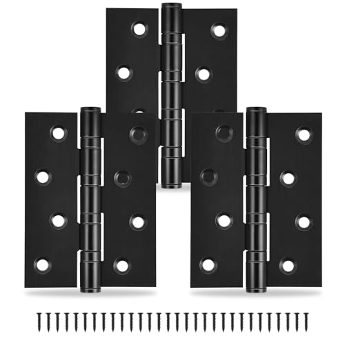 3-Pack Black Door Hinges, 4 Inch Heavy Duty Stainless Steel Hinge for Interior Exterior Doors, Max Loading 150LB, Matte Black Ball Bearing Hinges with Screws, Smooth and Quiet - size: 4inch - 3 Pack