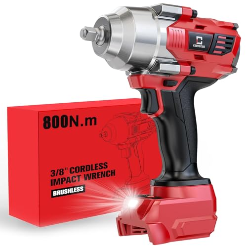 Cerycose Cordless Impact Wrench 3/8" Compatible with Milwaukee 18V Battery, 600Ft-lbs (800N·m), Brushless Electric Impact Driver, 2400 RPM, LED Light – Compact, Light-Duty(No Battery) - color: Red (600 Ft-lbs)
