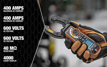 Southwire Clamp Meter - True RMS Accuracy for Precise AC/DC Measurement - Built-In Voltage Tester - Third-Hand Probe Holder - CAT III 600V Safety Rated
