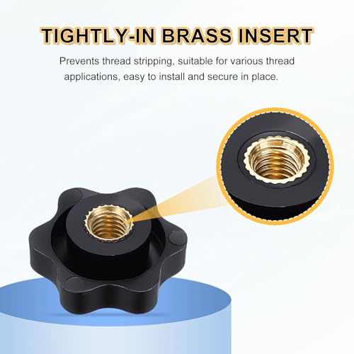 HARFINGTON Star Knob M6 Female Thread 25mm Head Brass Insert Black 3pcs - color: Black, size: M6 x 25mm