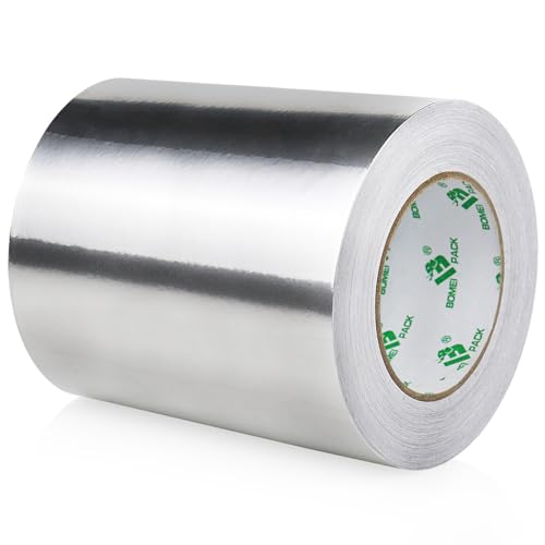 BOMEI PACK Aluminum Foil Tape, 6 Inch x 50 Yards Heavy Duty Metal Foil Tape, 3.2 Mil High Temperature Silver Duct Tape, for HVAC, Air Ducts, Metal Repair, Insulation and Dryer Vent - size: 150mm