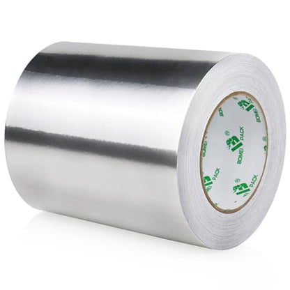 BOMEI PACK Aluminum Foil Tape, 6 Inch x 50 Yards Heavy Duty Metal Foil Tape, 3.2 Mil High Temperature Silver Duct Tape, for HVAC, Air Ducts, Metal Repair, Insulation and Dryer Vent - size: 150mm