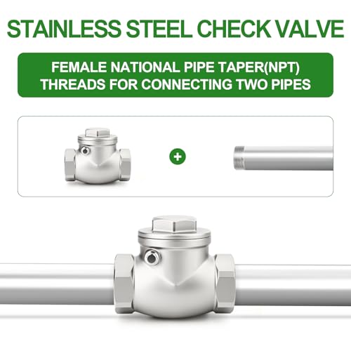 TAISHER 1PCS 304 Stainless Steel 1-1/2" NPT Female Swing Check Valve，Backflow Prevention, One Way Check Valve CF8 WOG 1000 - size: 1-1/2" NPT