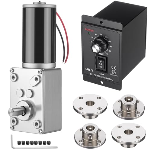 Sabary 6 Piece 12v 12rpm Dc Worm Gear Motor Kit with 20a Pwm Speed Controller for Forward and Reverse Control, High Torque Self-Locking Motor for DIY Automation, Robotics - style: Classic Controler