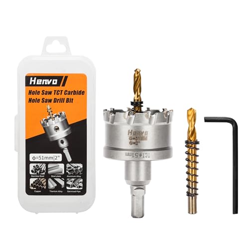 Hole Saw 2" (51mm) Heavy Duty Carbide with 2 Pilot Drill Bits - Metal Hole Cutter Cuts Stainless Steel, Iron, Copper, Brass, Plastic - size: 51mm|2"