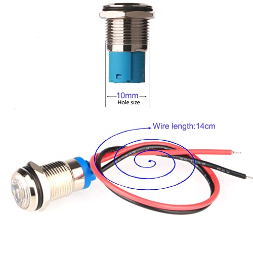 Gebildet 5pcs AC/DC 12-24V White 10mm Energy-Saving LED Metal Indicator Light Waterproof Signal Lamp with Wire - color: White 12-24V