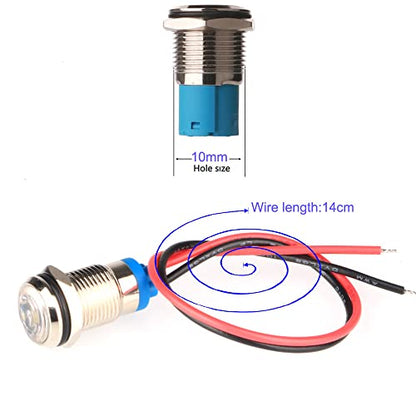 Gebildet 5pcs AC/DC 12-24V White 10mm Energy-Saving LED Metal Indicator Light Waterproof Signal Lamp with Wire - color: White 12-24V