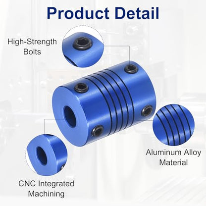 Flexible Shaft Coupling(6.35mm|6.35mm): 4 Pcs Blue Aluminum Alloy - color: Blue, size: 6.35mm x 6.35mm (19mm OD, 25mm L)