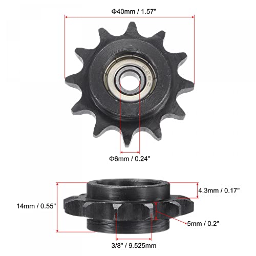 uxcell Chain Idler Sprocket, 6mm Bore 3/8" Pitch 12 Tooth Tensioner, Black Oxide Finish C45 Carbon Steel with Insert Single Bearing for ISO 06B Chains - size: 6mm