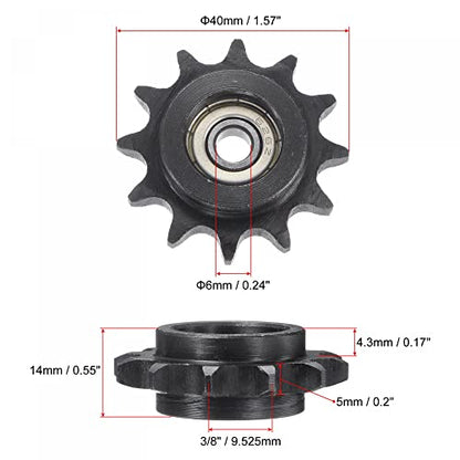 uxcell Chain Idler Sprocket, 6mm Bore 3/8" Pitch 12 Tooth Tensioner, Black Oxide Finish C45 Carbon Steel with Insert Single Bearing for ISO 06B Chains - size: 6mm