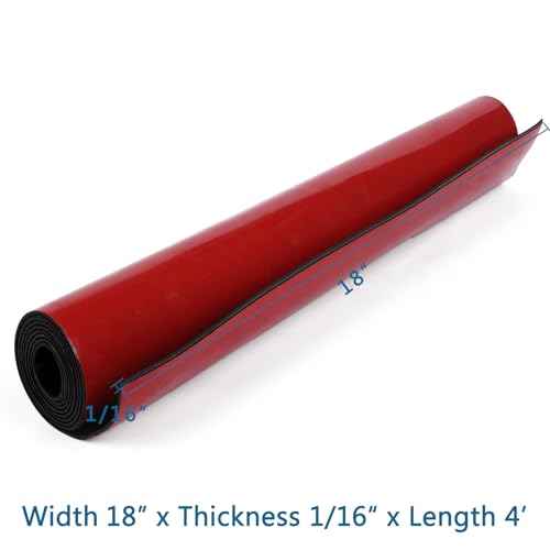 HooTown Adhesive Solid Rubber Strips, Self Neoprene Rubber Sheets Rolls Red - color: 1/16" Thick Adhesive, size: 18” W x 48" L