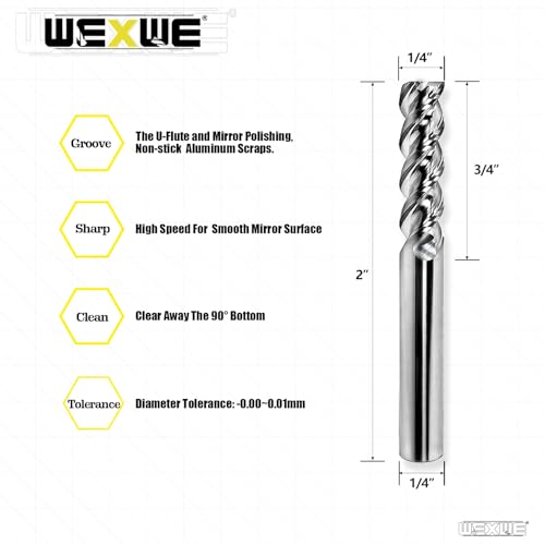 Tools High Finishing Carbide End Mill for Aluminum or Copper Cutting, U-Type Design Square Milling Cutter, 3 Flute Mill Bits Sets 1/4 Shank (1/4-2" 2PCS) - size: 1/4"DIA - 3/4"FL - 2"OL 1/4Shank 2PCS