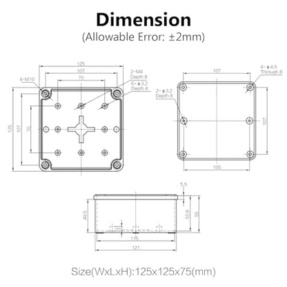LeMotech Junction Box IP67 Waterproof Dustproof ABS Plastic Project Box for Electrical Outdoor Enclosure Gray 4.9 x 4.9 x 3 inch (125 x 125 x 75 mm) - size: 4.9" x 4.9" x 3" (1pc)