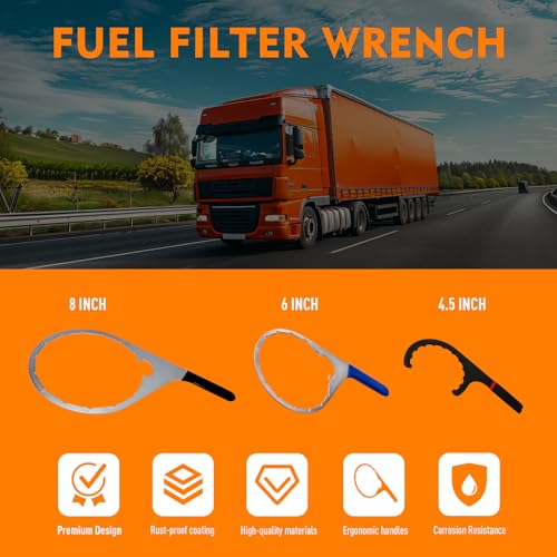 4.6 Inch, 6 Inch, 8 Inch Fuel Filter Wrench, Oil Filter Wrench Set Compatible with 380134 382 Detroit Diesel Truck Engines