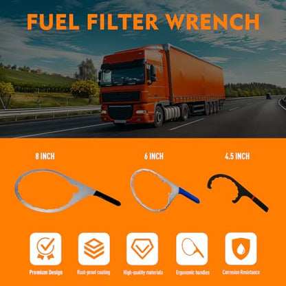 4.6 Inch, 6 Inch, 8 Inch Fuel Filter Wrench, Oil Filter Wrench Set Compatible with 380134 382 Detroit Diesel Truck Engines