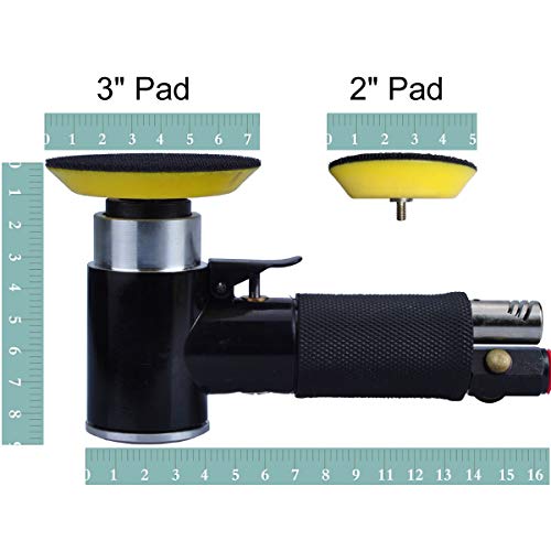 2" & 3" Dual Action Mini Air Sander, Random Orbital Pneumatic Polisher Kit with Pads & Accessories, High Speed Air Angle Sander for Auto Body, Wood, Metal, and Furniture Polishing - size: 2" and 3" pad