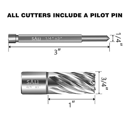 SALI Annular Cutter Diameter 3/4 Inch with Weldon Shank 3/4"(with 2 Flats) Cutting Depth 1" Mag Drill Bit for Magnetic Drill Press HSS Fully Ground Drill with One 1/4"*3" Pilot Pin - size: 3/4"*1"